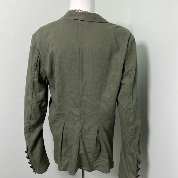 Free People Cinched Waist Linen Blend Blazer Olive Green - Picture 6 of 11